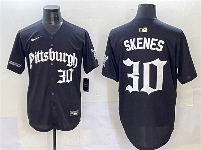Men's Pittsburgh Pirates #30 Paul Skenes Black 'Gothic Steel City Edition' Vapor Limited Stitched Baseball Jersey Men's Pittsburgh Pirates #30 Paul Skenes Black 'Gothic Steel City Edition' Vapor Limited Stitched Baseball Jersey